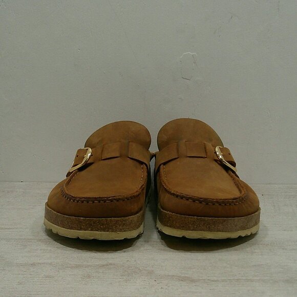 Birkenstock Comfort Suede Cognac Buckley Clog Gold buckle Size 38 - Picture 2 of 11